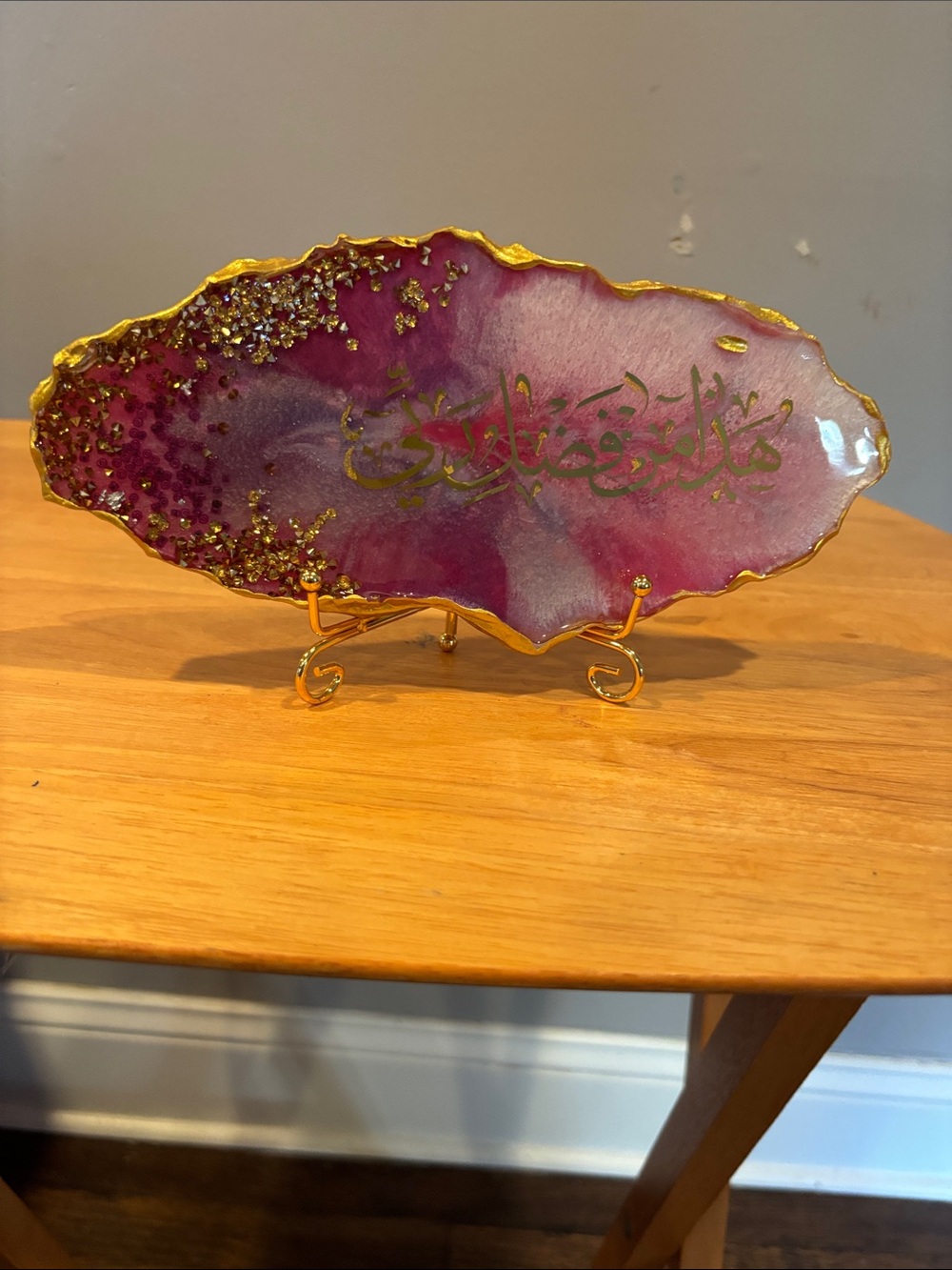 Handcrafted Purple and Gold Resin Home Art Plaque
